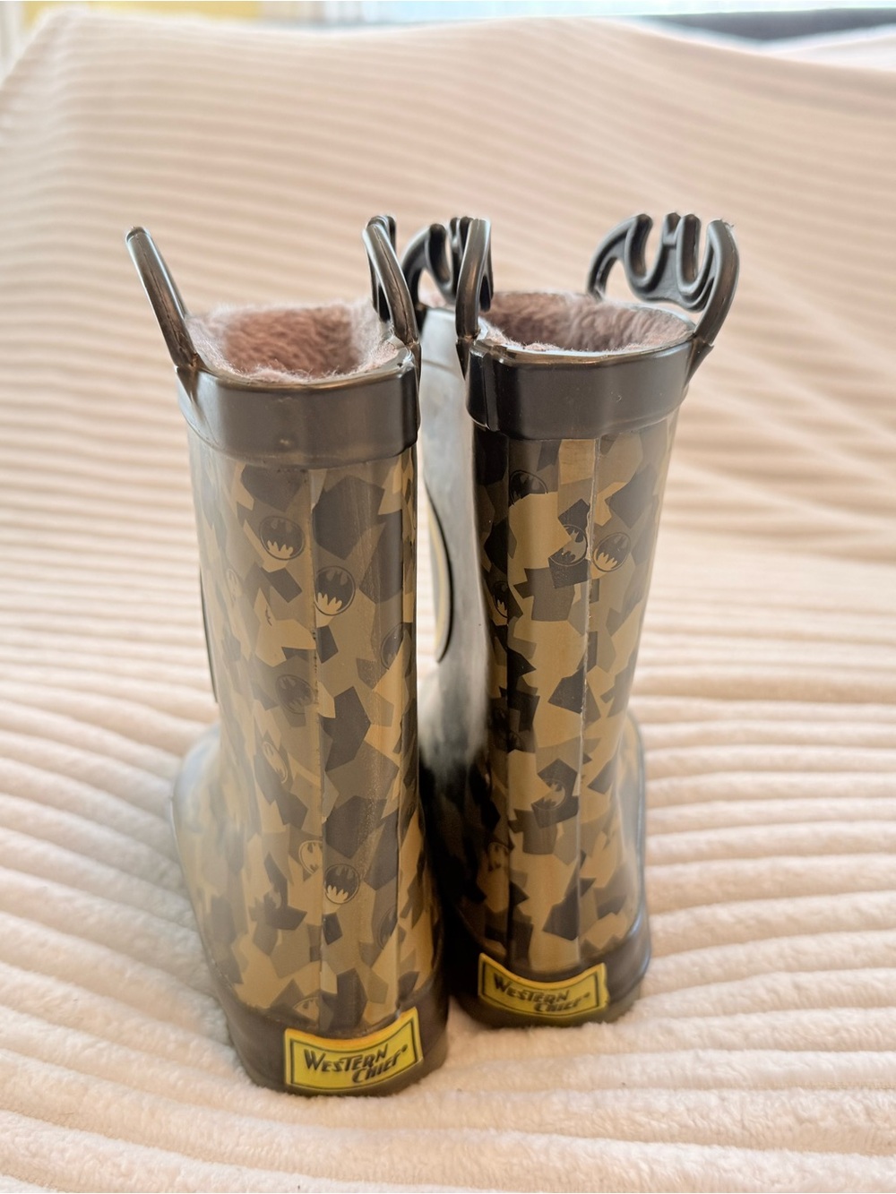 Western Chief BatMan Yellow and Olive Camo Kids Rain Boots - Picture 2 of 7
